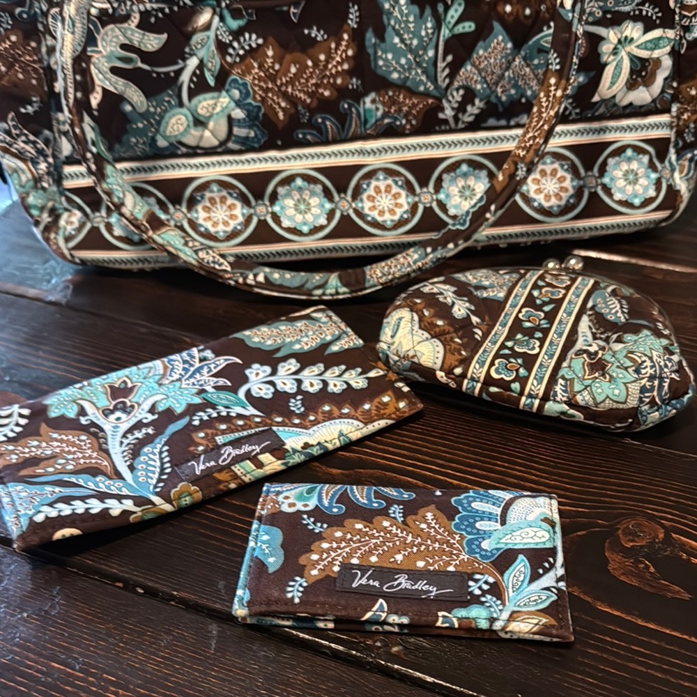 Vera Bradley Java Blue & Brown Satchel HandBag Retired 2007 Collection excellent - Picture 3 of 4